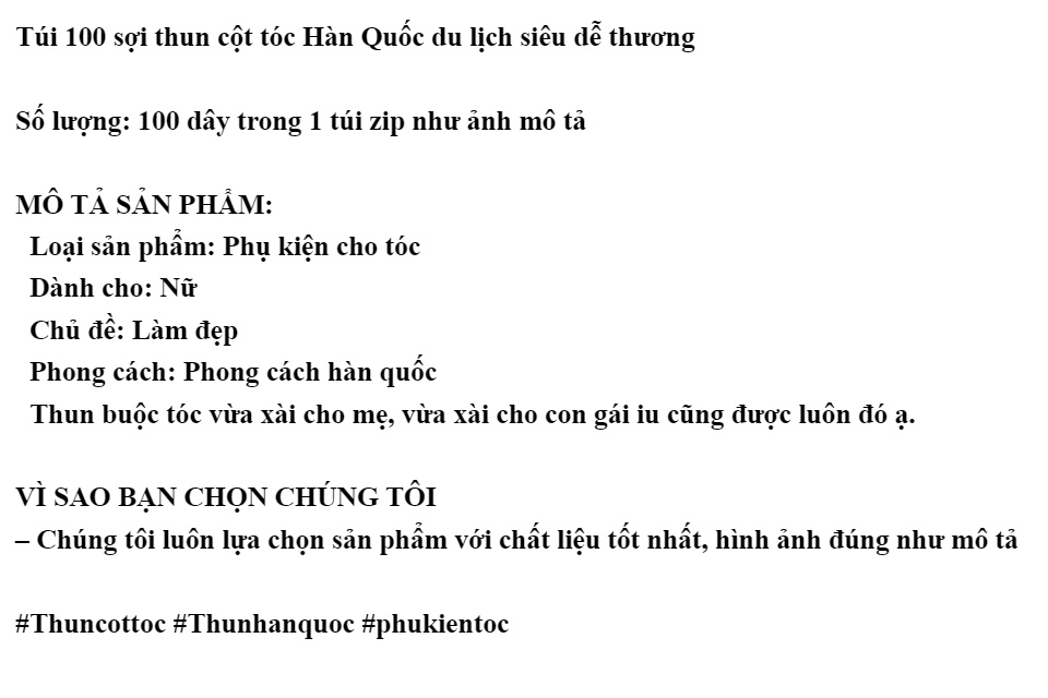 100 Dây Cột Tóc Hàn Quốc Kèm Túi Zip