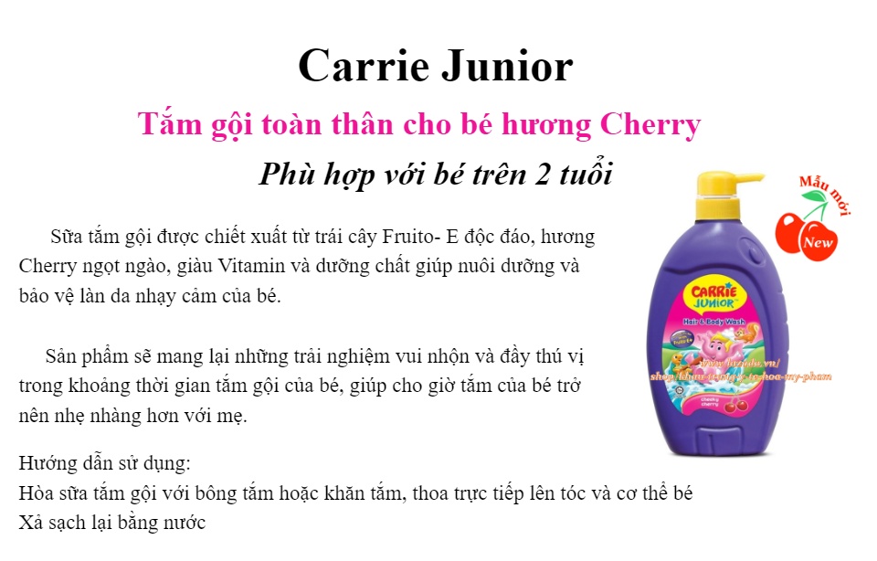 [hcm]carrie junior - tắm gội toàn thân cho bé hương cherry 700 gr 1