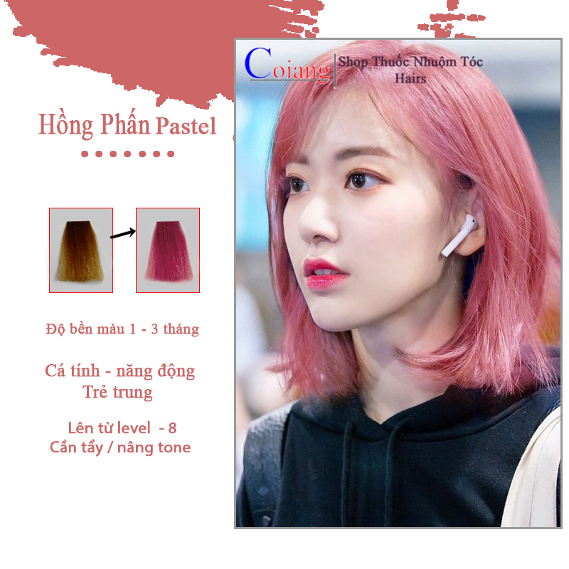 Thuốc nhuộm tóc màu HỒNG PASTEL tặng thuốc tẩy sử dụng tại nhà nhiều thảo dược coiang88