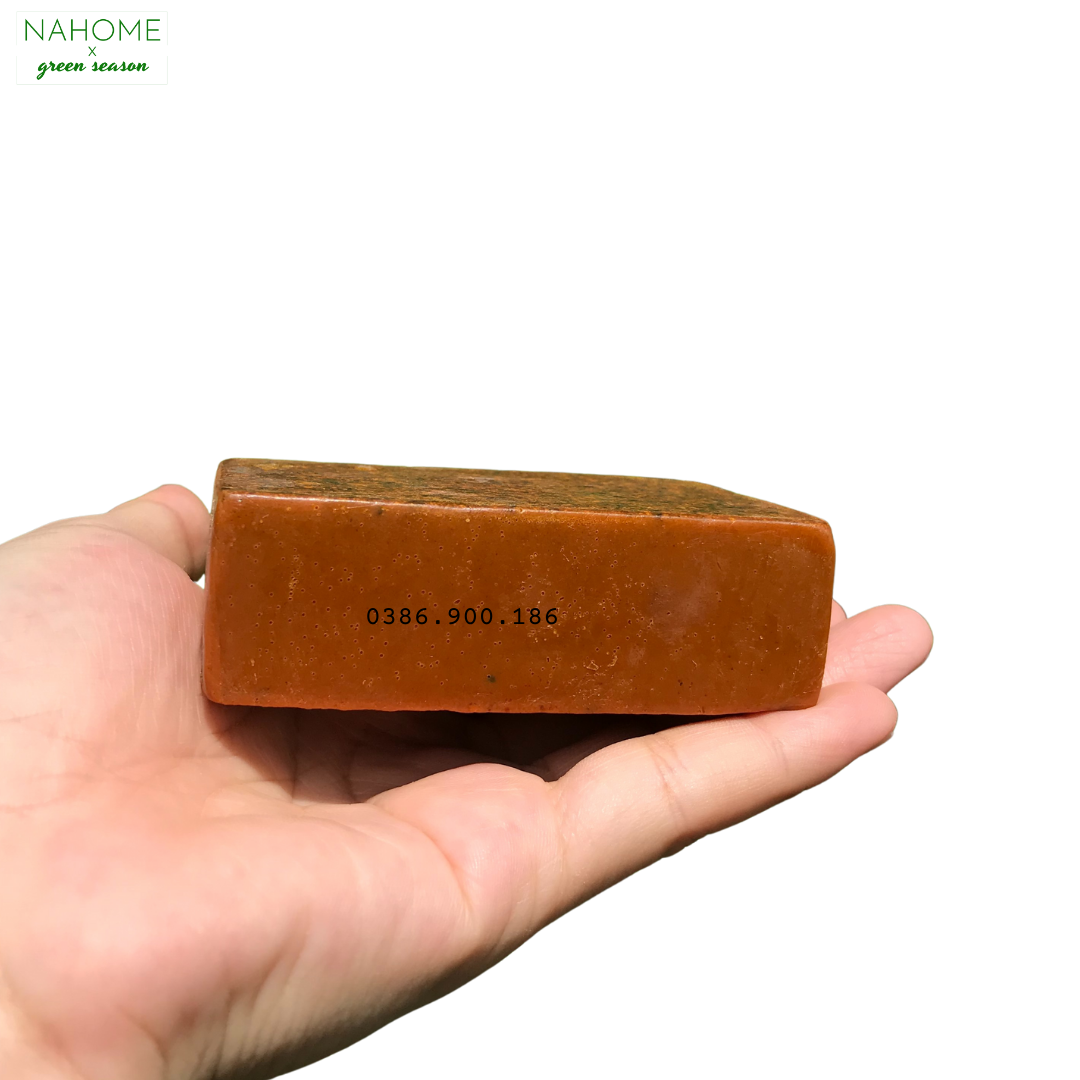 Xà bông bồ hòn Cốm Nghệ Tía Tô, giảm mụn, mờ thâm nám, dưỡng sáng da, phù hợp với da khô, mùi hương thảo, dạng bánh 120gr - Xà phòng Bồ hòn bếp xanh, dùng rửa mặt và tắm, đã được kiểm định chất lượng Nahome