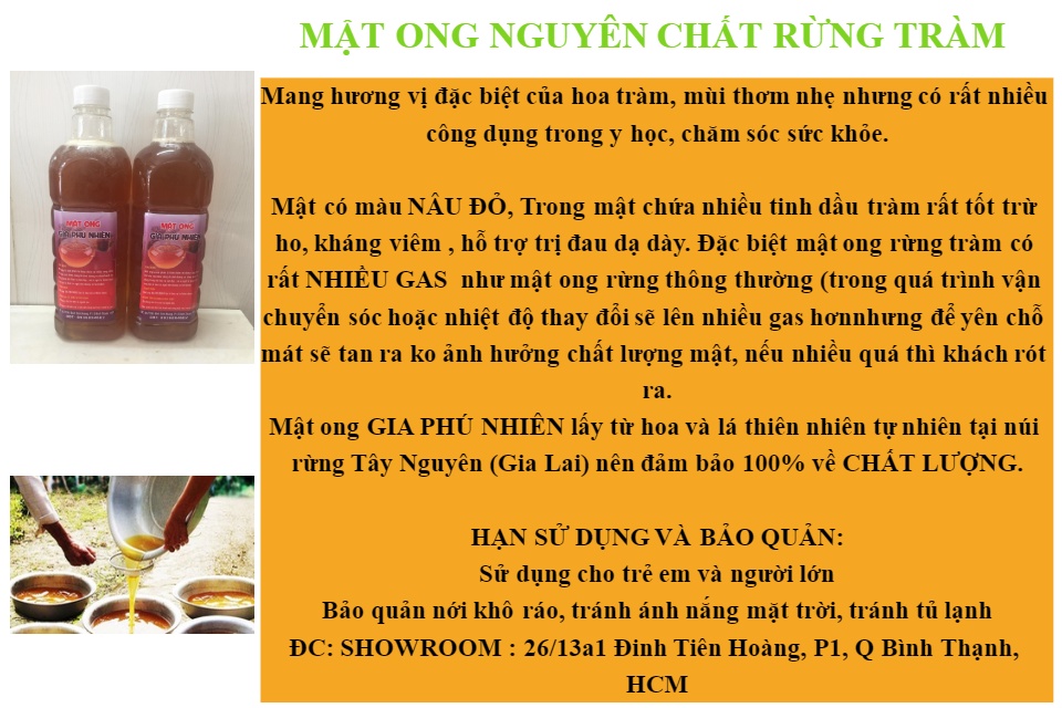 Mật ong nguyên chất 1 lít Mật ong rừng tràm Gia Lai