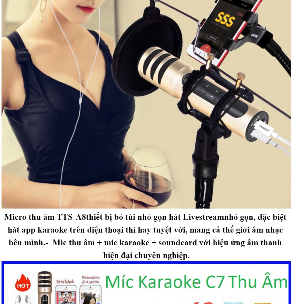 Các Loại Mic Livestream Micro Livestream C7  Thu Âm Hát Karaoke Livestream 3 in