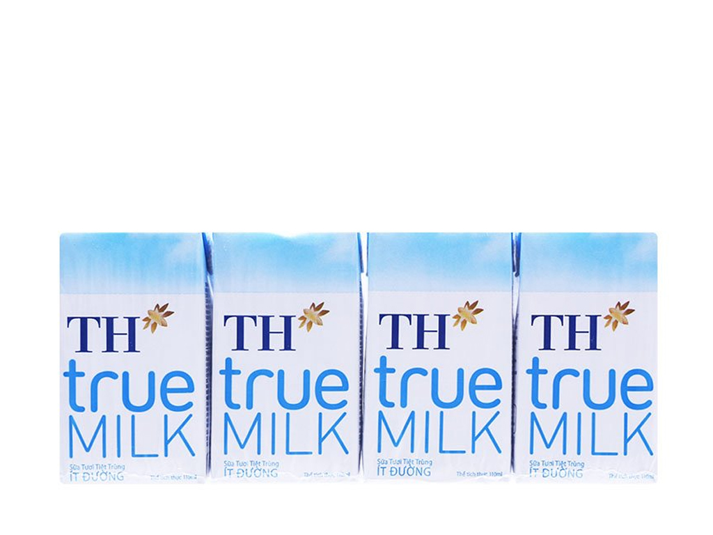 Lốc 4 hộp sữa TH TRUE MILK ít đường 110ml