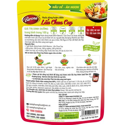 Nước Dùng Lẩu Chua Cay Barona 180g tươi ngon chuẩn vị không cần nêm nếm