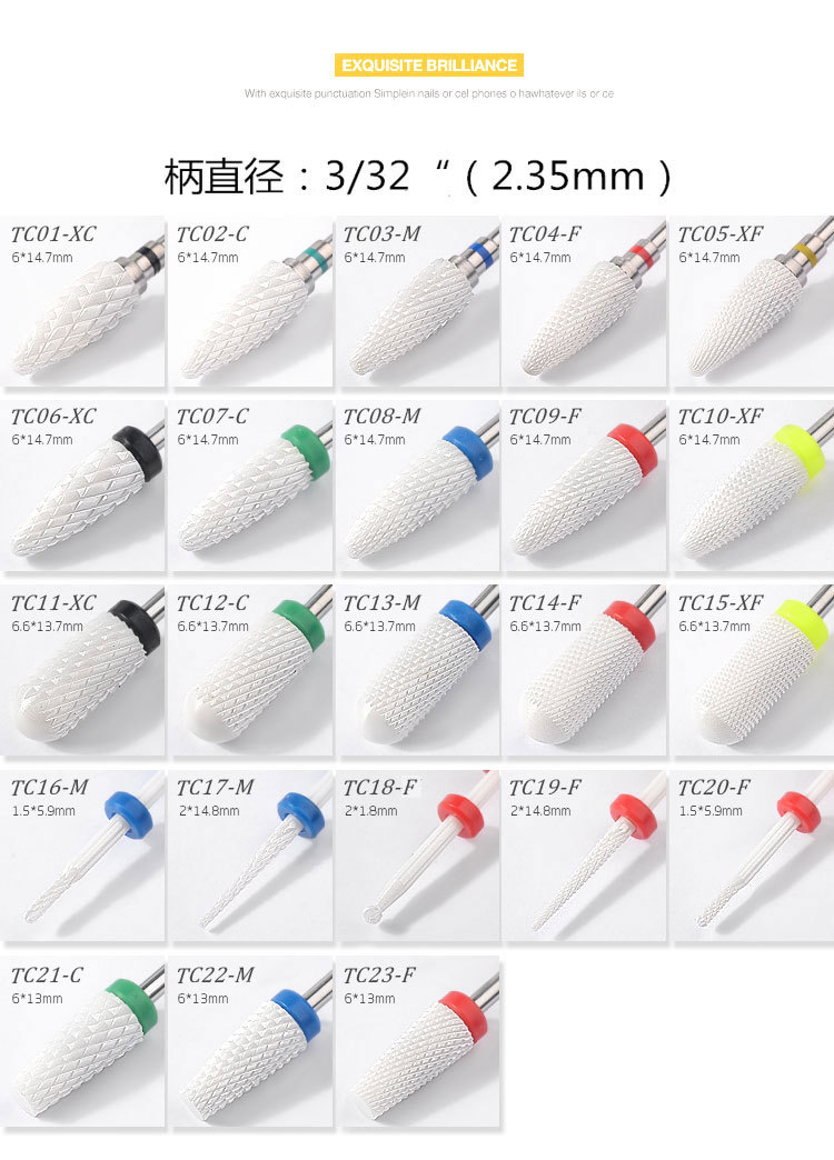 Đầu mài sứ (đầu mài dũa móng, phá móng) đủ kích cỡ (XF, F, M, C, XC)