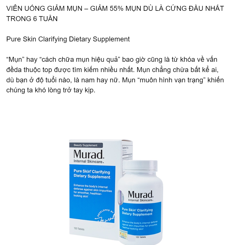 [hcm]viên uống giảm mụn murad pure skin clarifying dietary supplement 120 viên 1