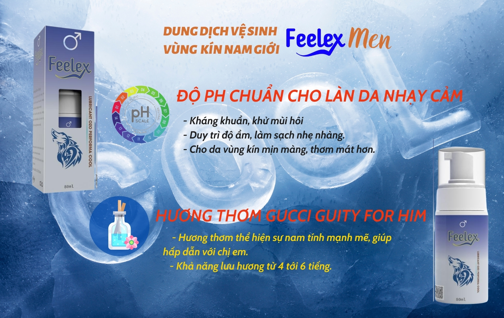 Dung dịch vệ nam giới dạng bọt tuyết Feelex Men 80ml