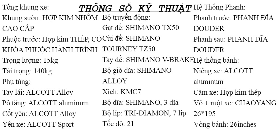 Xe đạp địa hình Alcott AT2600 Khung Sườn hợp kim Nhôm cao cấp trọng lượng