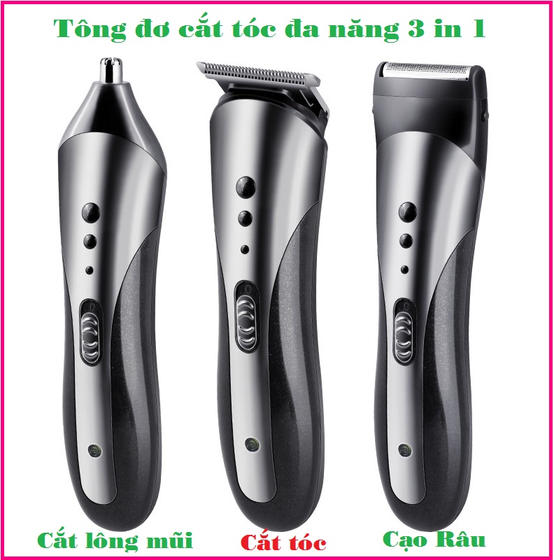 Tông đơ cắt tóc đa năng Cắt tóc, cạo râu, cắt lông mũi 3 trong 1 Kemei KM-1407 Lưỡi thép cacbon cao cấp