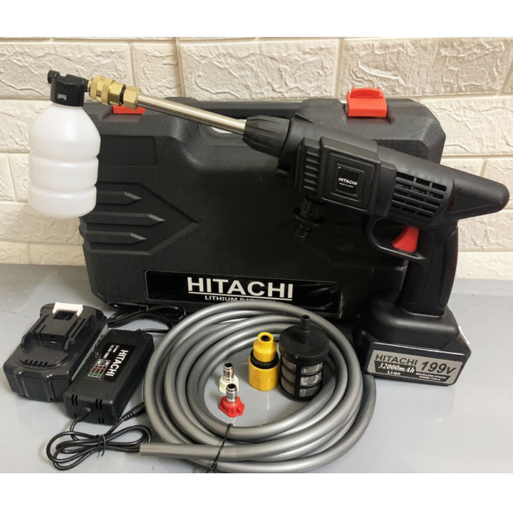 Máy rửa xe cầm tay dùng pin Hitachi 199V – Máy rửa xe gia đình - Máy bơm rửa xe mini gia đình - Máy phun nước - Áp lực mạnh mẽ, pin sạc bền bỉ - Đa chức năng, dễ sử dụng
