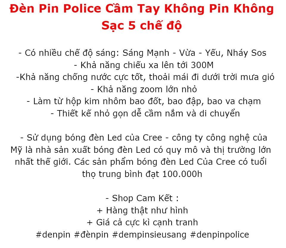 [HCM]Đèn Pin Police Cầm Tay Ko Pin 5 chế độ