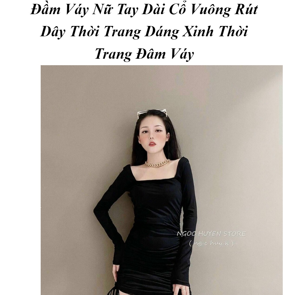 Đầm Váy Nữ Tay Dài Cổ Vuông Rút Dây Thời Trang Dáng Xinh Thời ...