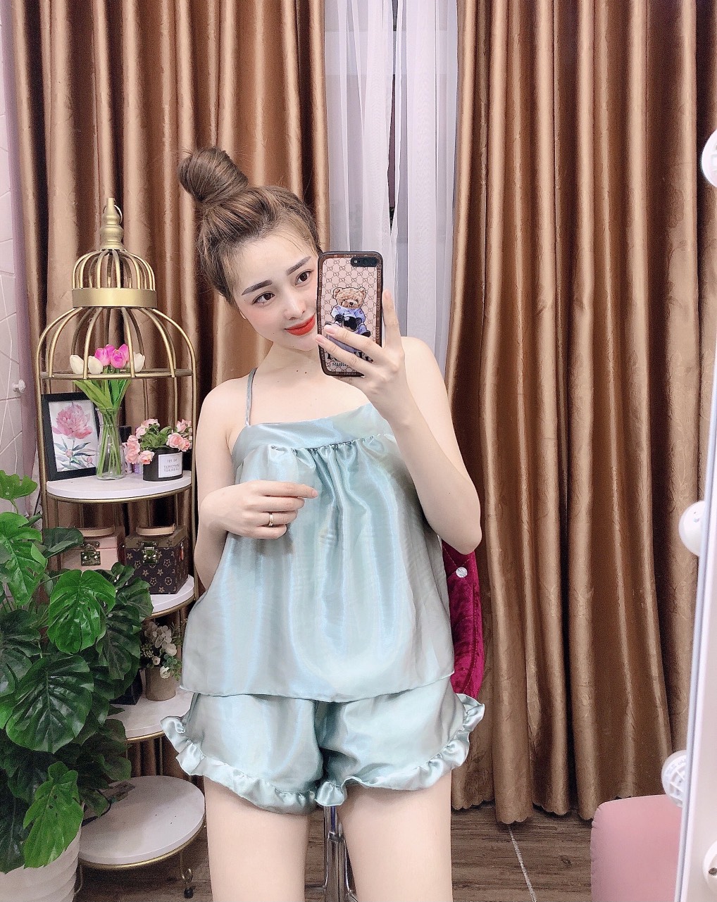 đồ ngủ Sexy vải phi bóng 2 dây quyến rũ Freesize dưới 60kg