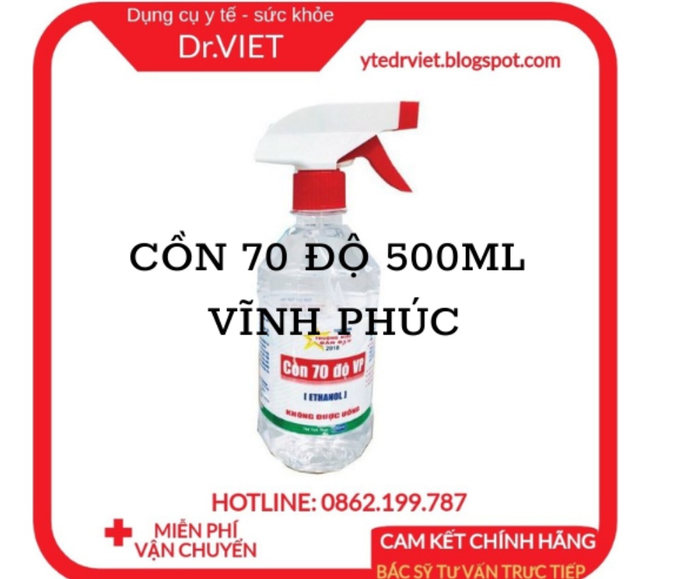 nước 70 độ 500ml Vĩnh Phúc dùng để xử lý làm sạch môi trường, sát khuẩn bề mặt vật dụng và có thể xử lý vi khuẩn trực tiếp trên con người, trên bề mặt da, sát khùng vết thương, diệt khuẩn, sát khuẩn dụng cụ y tế, DrViet