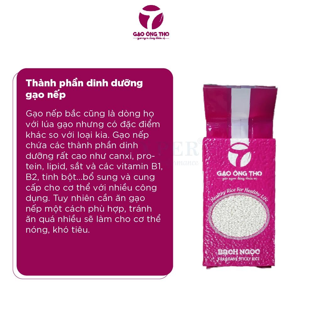 Gạo nếp bắc Ông Thọ - Bạch Ngọc túi 1kg hút chân không. Gạo nếp cao cấp chính hãng ngon thơm dẻo