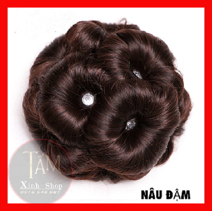 Búi tóc giả hoa thời trang trung niên cao cấp đẹp, búi hoa đính đá