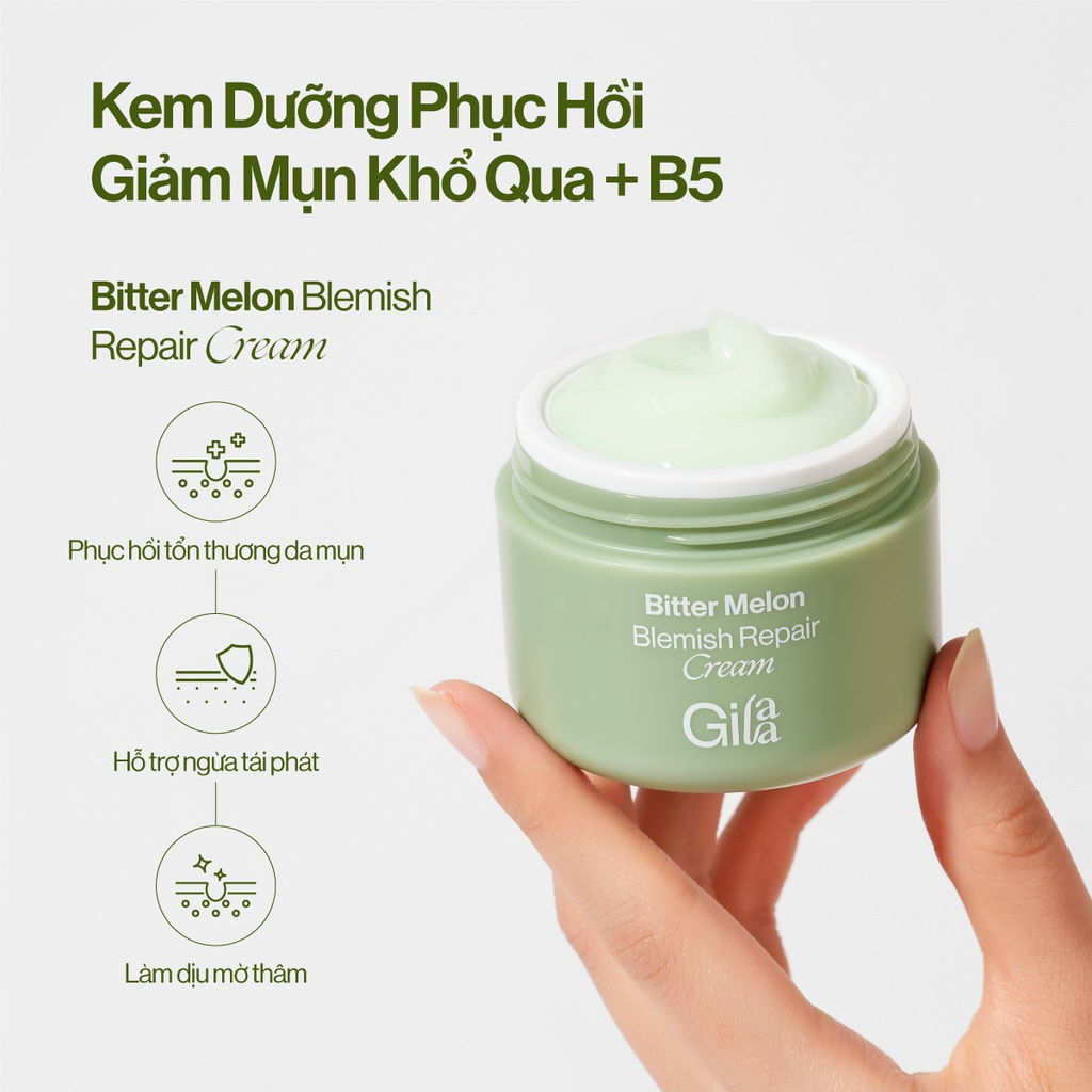 Bộ 4 Sản Phẩm làm sạch, giảm mụn, ngừa thâm & ngăn ngừa mụn tái phát GILAA BITTER MELON BLEMISH REPAIR