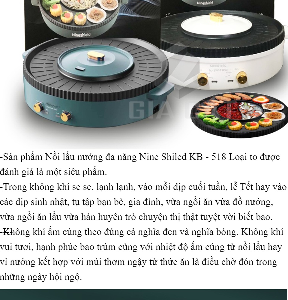 Nồi Lẩu Nướng Đa Năng Phong Cách Hàn Quốc KB-518, Nồi Lẩu Nướng Đa Năng công xuât lớn tiết kiệm điện năng phù hợp cho hộ gia đình 5-6 người sử dụng.an toàn khi sủ dụng dễ dàng lau chùi Bh 12 tháng Bến thành Store
