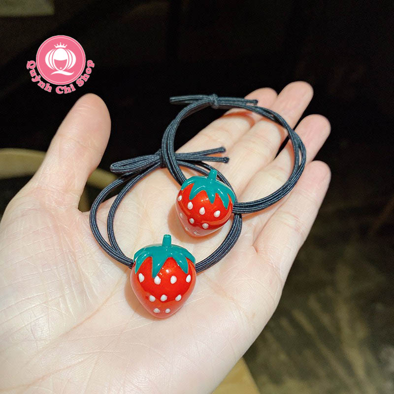 Dây chun buộc tóc quả dâu tây, đồ cột tóc trẻ trung phong cách Hàn Quốc