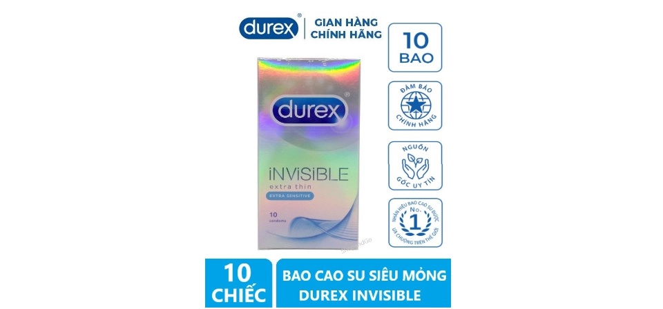 [HCM]Bao Cao Su Durex Invisible Extra Thin Sensitive - Hộp 10 Cái