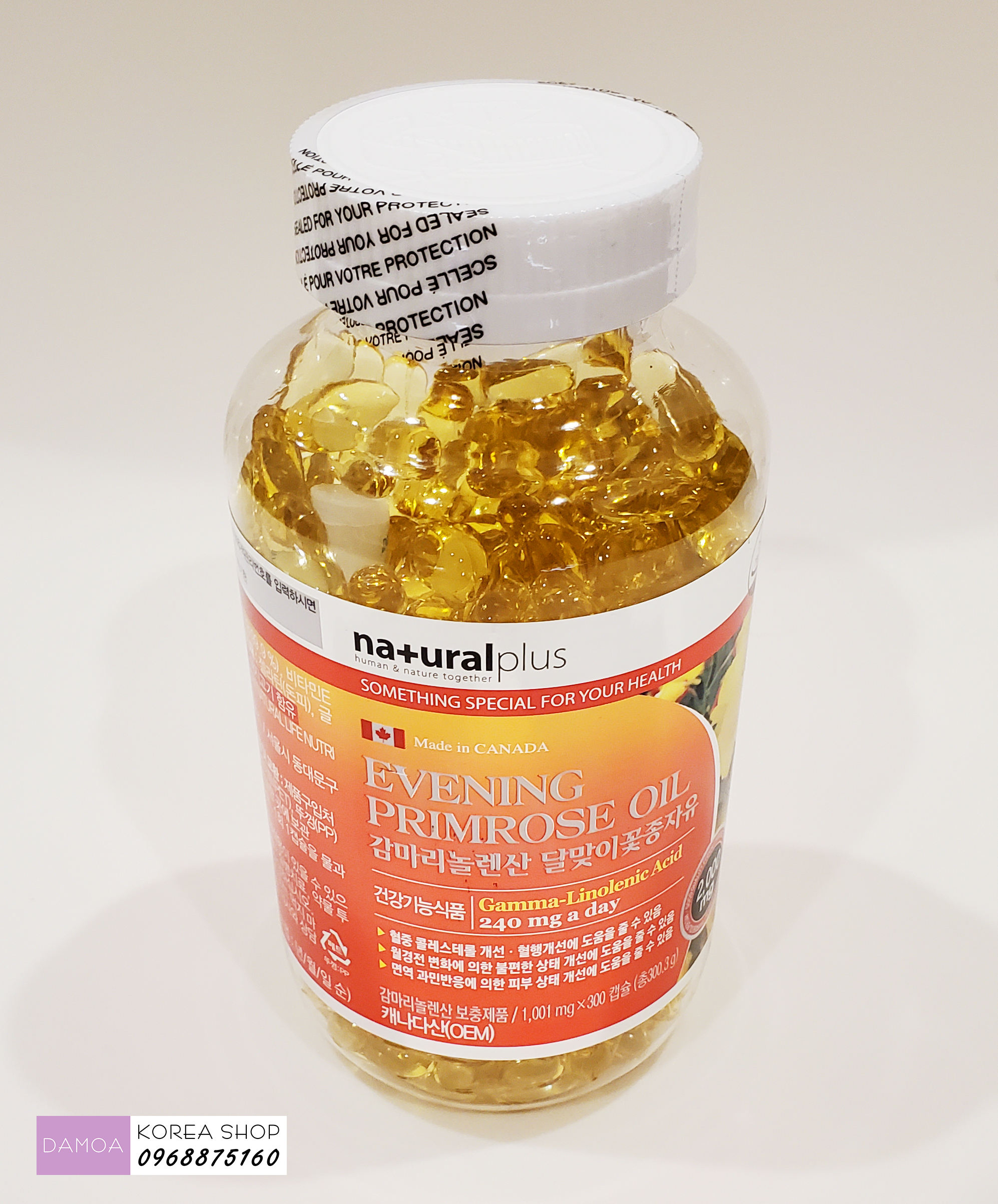 Lọ 300 Viên Tinh Dầu Hoa Anh Thảo Chiều EVENING PRIMROSE OIL CANADA Natural Plus - Nội tiết tố nữ, Thai sản, Đẹp da Hàn Quốc