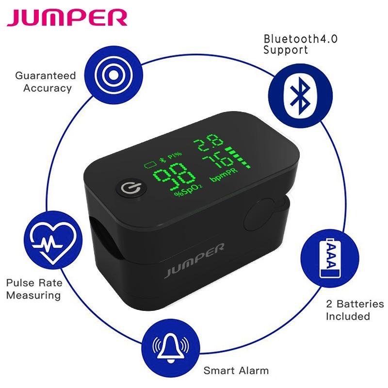 Máy đo nồng độ oxy máu và nhịp tim, chỉ số PI Jumper JPD-500G Kết nối App - Spo2 ( Màu Đen):4940