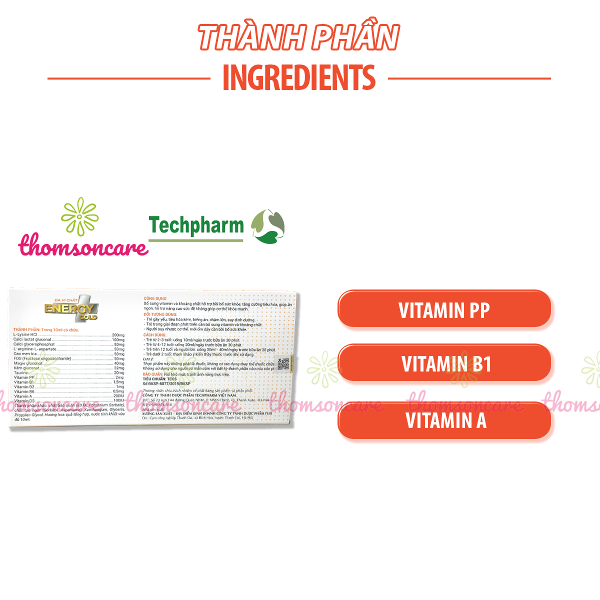 Energy Gold Đa vi chất Hộp 20 ống - bổ sung vitamin, hỗ trợ tăng sức đề kháng cho bé, tăng miễn dịch cho trẻ