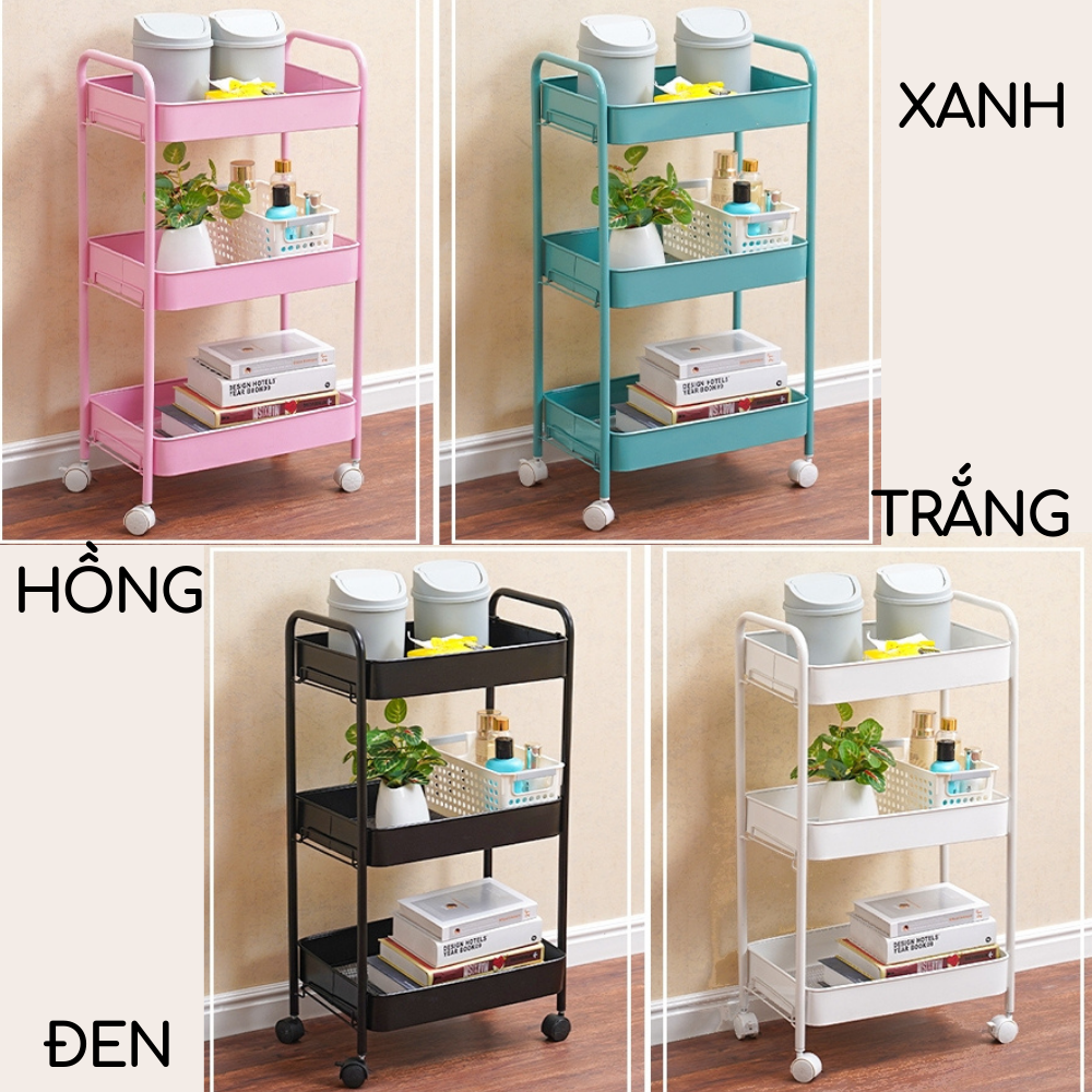 Kệ sắt 3 tầng IKEA đa năng đựng đồ mỹ phẩm tiệm Spa Nail tóc makeup đựng gia vị kệ nhà bếp kệ sách kệ phòng khách kệ phòng ngủ có tay cầm bánh xe Zozon