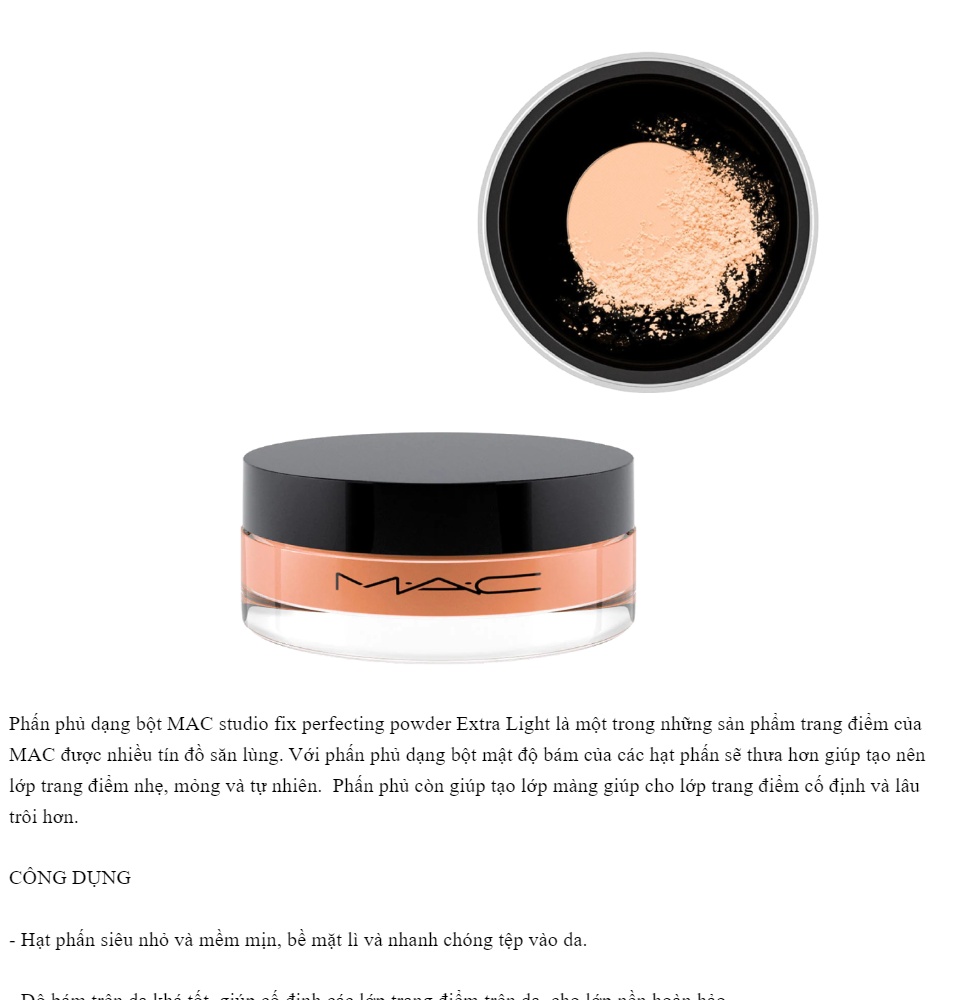 Phấn Phủ Dạng Bột Giúp Kiềm Dầu Tốt MAC Studio Fix Perfecting Powder 8g |  