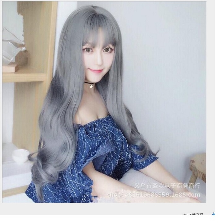 Tóc giả nữ nguyên đầu,tóc giả nữ cao cấp làm bằng tơ mềm mượt như tóc thật (màu khói) + tặng kèm lưới