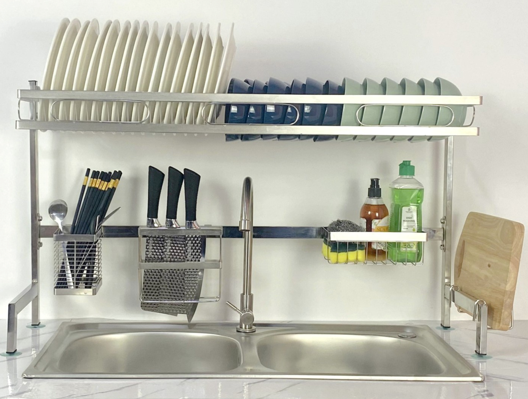 Kệ Úp Chén Bát Inox Foodcom - Kệ Chén Đa Năng Inox Để Trên Bồn Rửa - Kệ Để Chén Loại 1 tầng, Size 86cm - Hàng Chính Hãng, Bảo Hành 12 Tháng