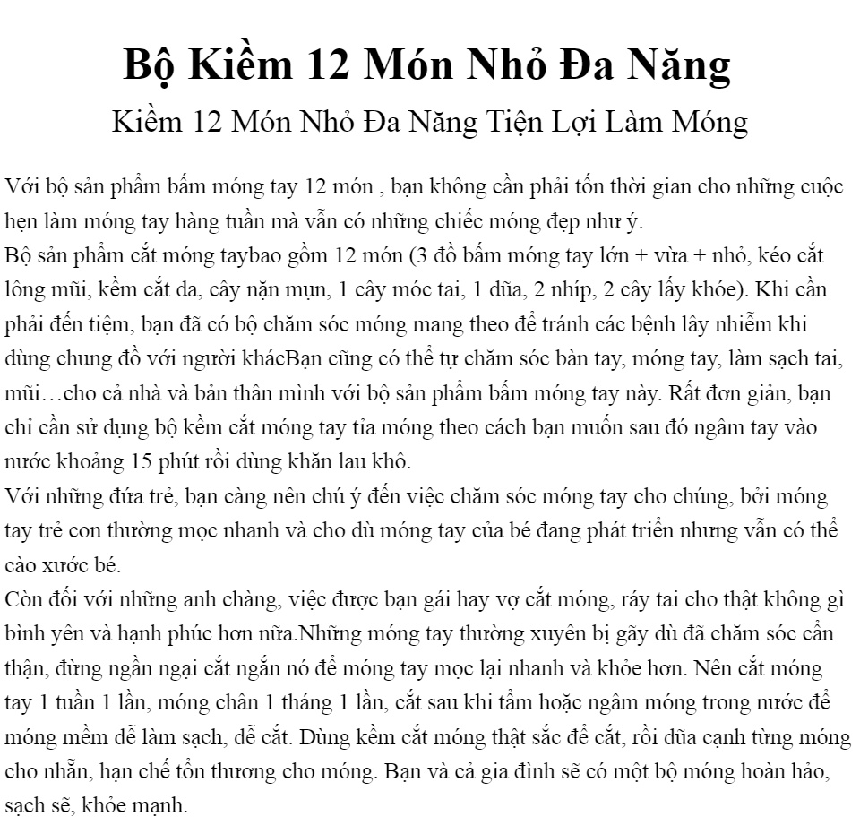 Bộ Kiềm 12 Món Nhỏ Đa Năng Làm Móng