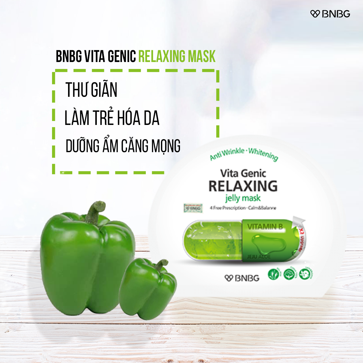 Mặt Nạ BNBG Xanh Lá [HỘP 10 MIÊNG] Vita Genic Relaxing Jelly Mask Vitamin B Hỗ Trợ Phục Hồi Da Hư Tổn 30ml [NHẬP KHẨU CHÍNH HÃNG CÓ TEM]