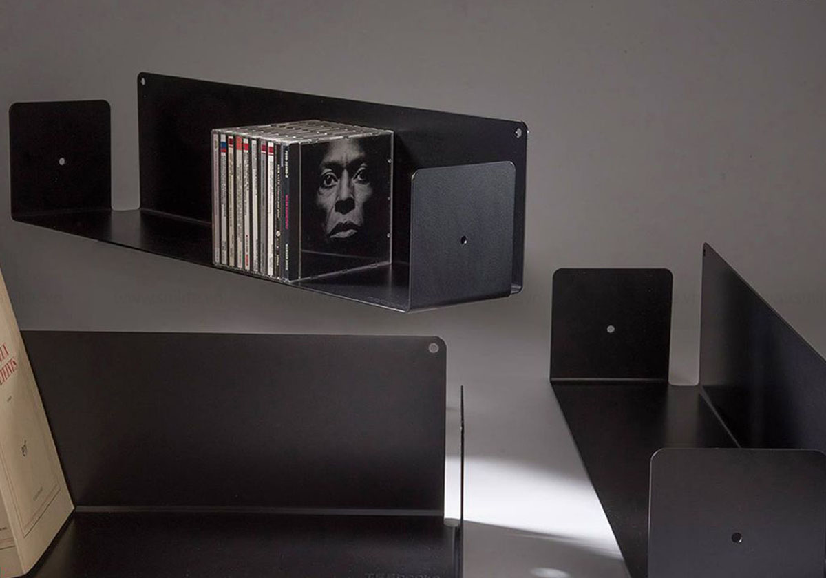 Kệ đĩa CD chữ U 60 (Set 2) - Kệ treo tường bằng thép dày 1,6mm - Sơn tĩnh điện màu Trắng/ Đen hiện đại - Tặng kèm bộ ốc vít và đầu bịt ốc