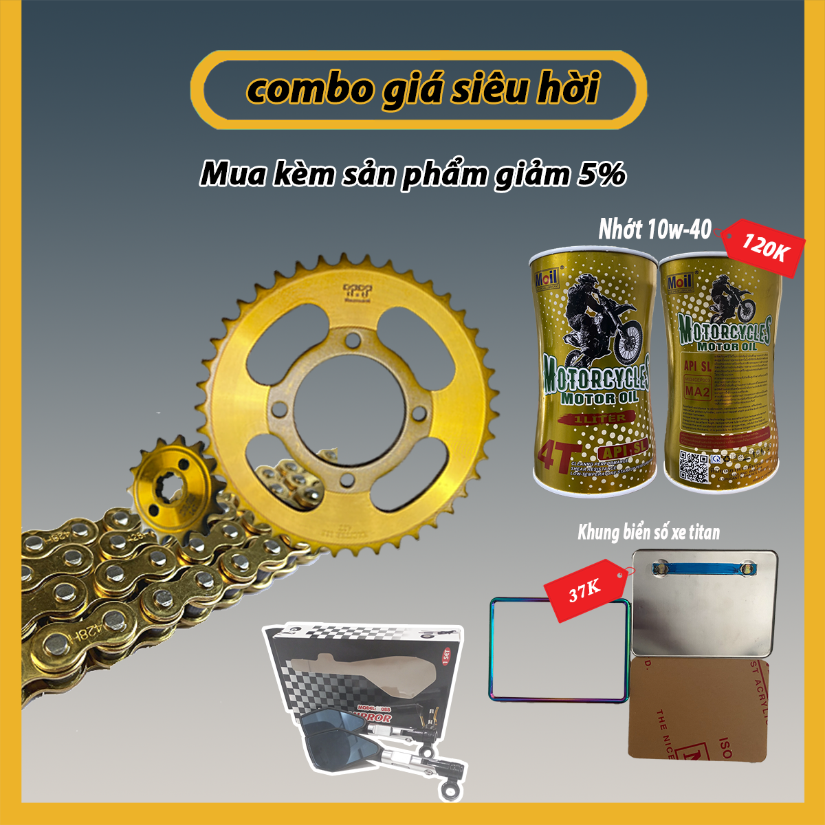 Nhông sên dĩa Yaz / Exciter 135, màu vàng, thông số 42T-14T, chất liệu thép SCM cao cấp, xuất xứ Thái Lan, bảo hành 6 tháng - T&T Tây Thành Shop chuyên nsd yaz