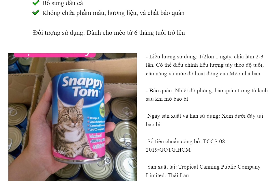 Pate Lon Snappy Tom 400g Cho Mèo Lớn -