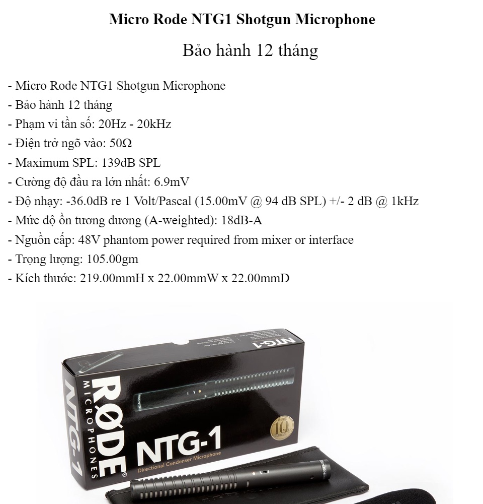 Micro Rode NTG1 Shotgun Microphone - Mic NTG1 Rode Shortgun - Bảo hành 12 tháng
