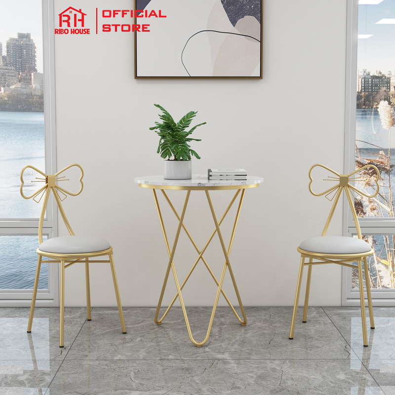 Ghế nơ ngồi trang điểm RIBO HOUSE phong cách hàn quốc khung kim loại chắc chắn bọc nệm cực êm để phòng ngủ hoặc phòng khách màu hồng RIBO40x1