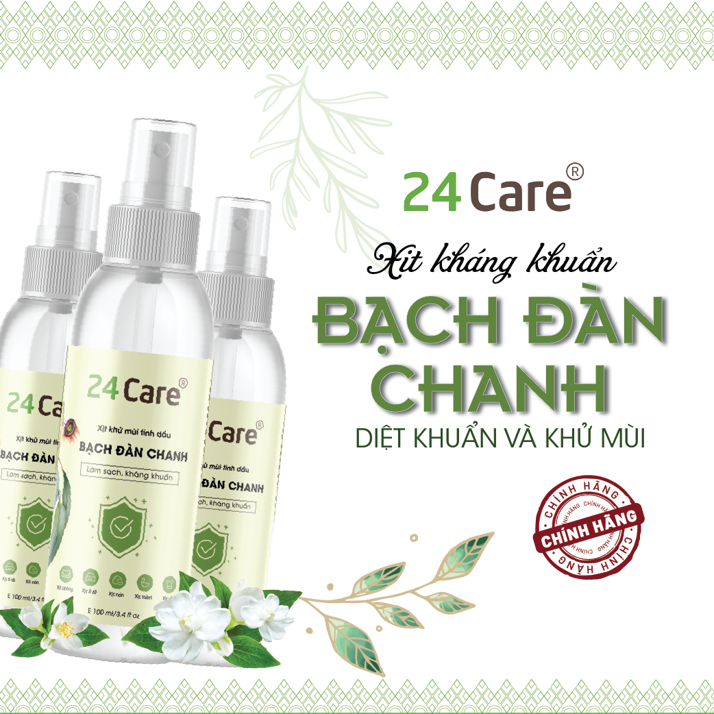Xịt Phòng Tinh Dầu Bạch Đàn Chanh Hữu Cơ Organic 24Care 250ML - Kháng khuẩn - Khử mùi hôi - Đuổi muỗi - côn trùng - Hương thơm mạnh mẽ giúp tái tạo năng lượng nhanh, giảm stress hiệu quả