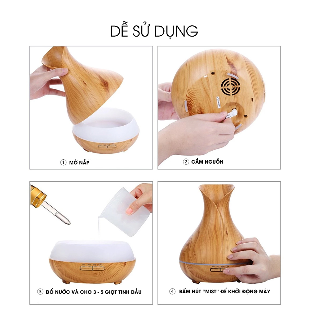 Máy xông tinh dầu Vdecor hoa lục bình dung tích 500ml cao cấp, tặng 1 tinh dầu