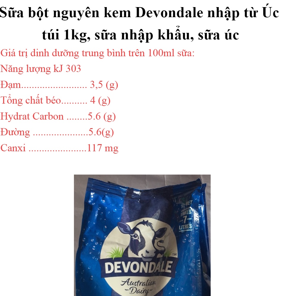 hcmsữa bột nguyên kem devondale nhập từ úc túi 1kg sữa nhập khẩu sữa úc pp 1