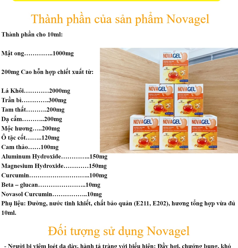 Novagel / Nova gel cvspharmacy Hộp 20 gói Hỗ trợ giảm đau dạ dày bảo vệ niêm mạc dạ dày