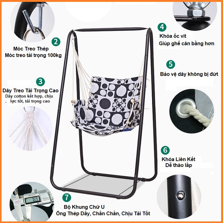 Ghế Võng Xích Đu Trong Nhà - Ghế Xích Đu Treo Khung Thép Chống Gỉ Cao Cấp, Ghế Xích Đu, Ghế Xích Đu Sân Vườn, Ghế Xích Đu Thư Giãn Đa Năng
