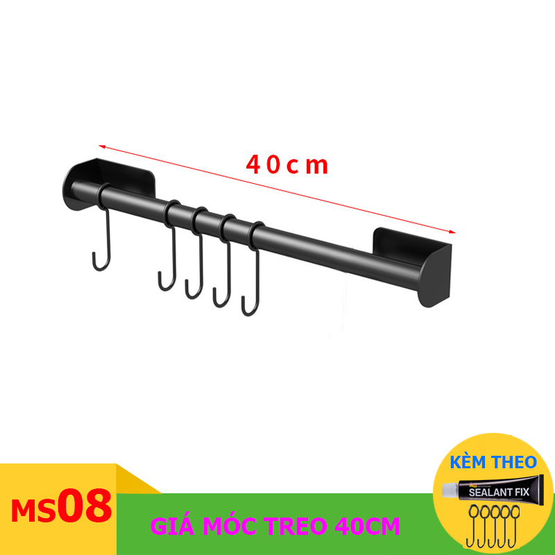[KỆ INOX] Giá, kệ treo tường nhà bếp bằng inox cao cấp - Móc treo dài 40cm - MS08
