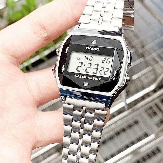 Đồng Hồ Casio Nam Nữ A159 mặt đính đá, thép không gỉ, không phai màu, kiểu dáng thể thao
