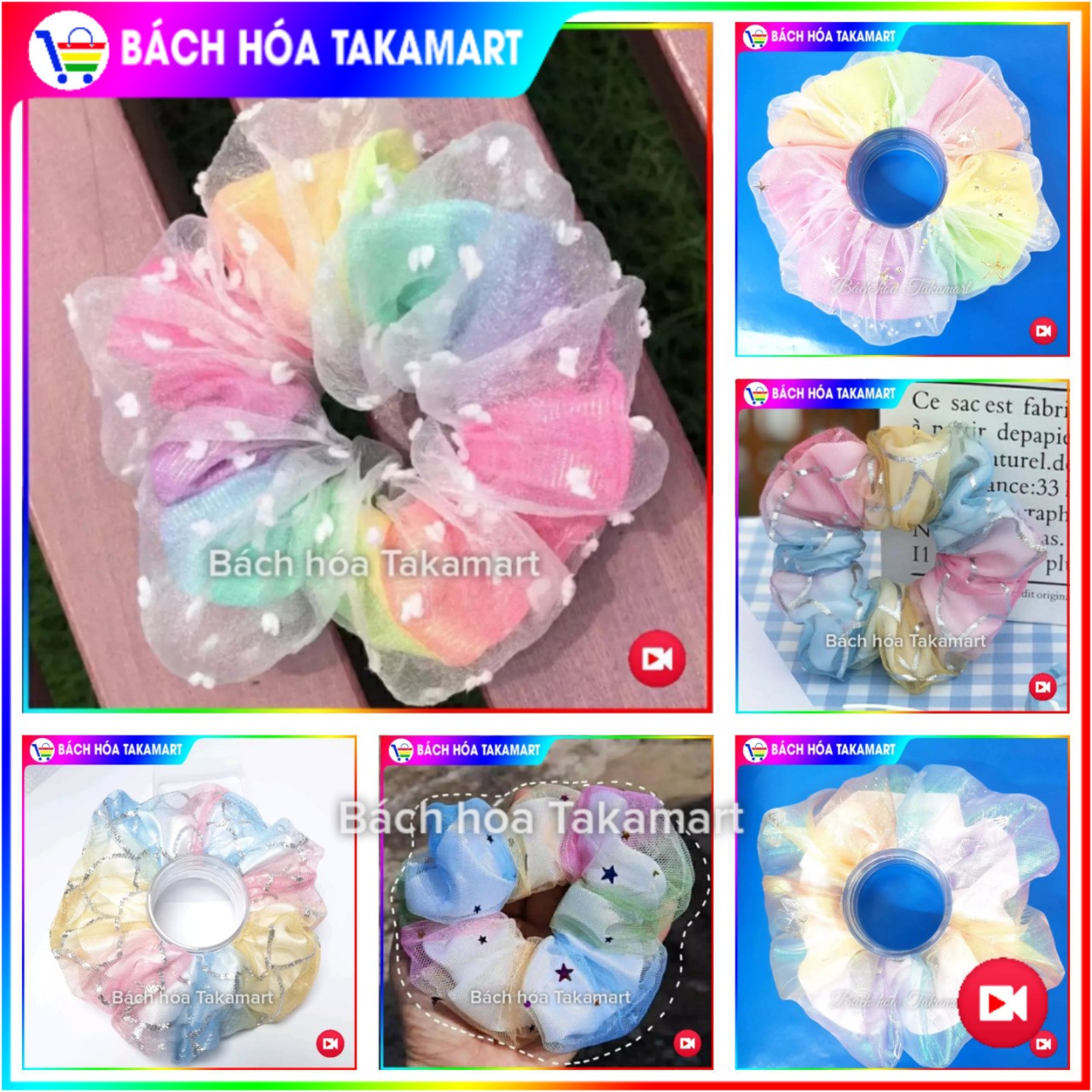 Cột tóc Scrunchies 2 lớp Hoa Cúc Họa Mi, Galaxy Sao Cầu vồng 7 màu hai lớp, dây buộc tóc, cột tóc SCRUNCHIES Vải Voan siêu đẹp bền , cột tóc hai lớp Galaxy, dây buộc tóc giá rẻ, đồ cột tóc giá rẻ- Bách hóa Takamart