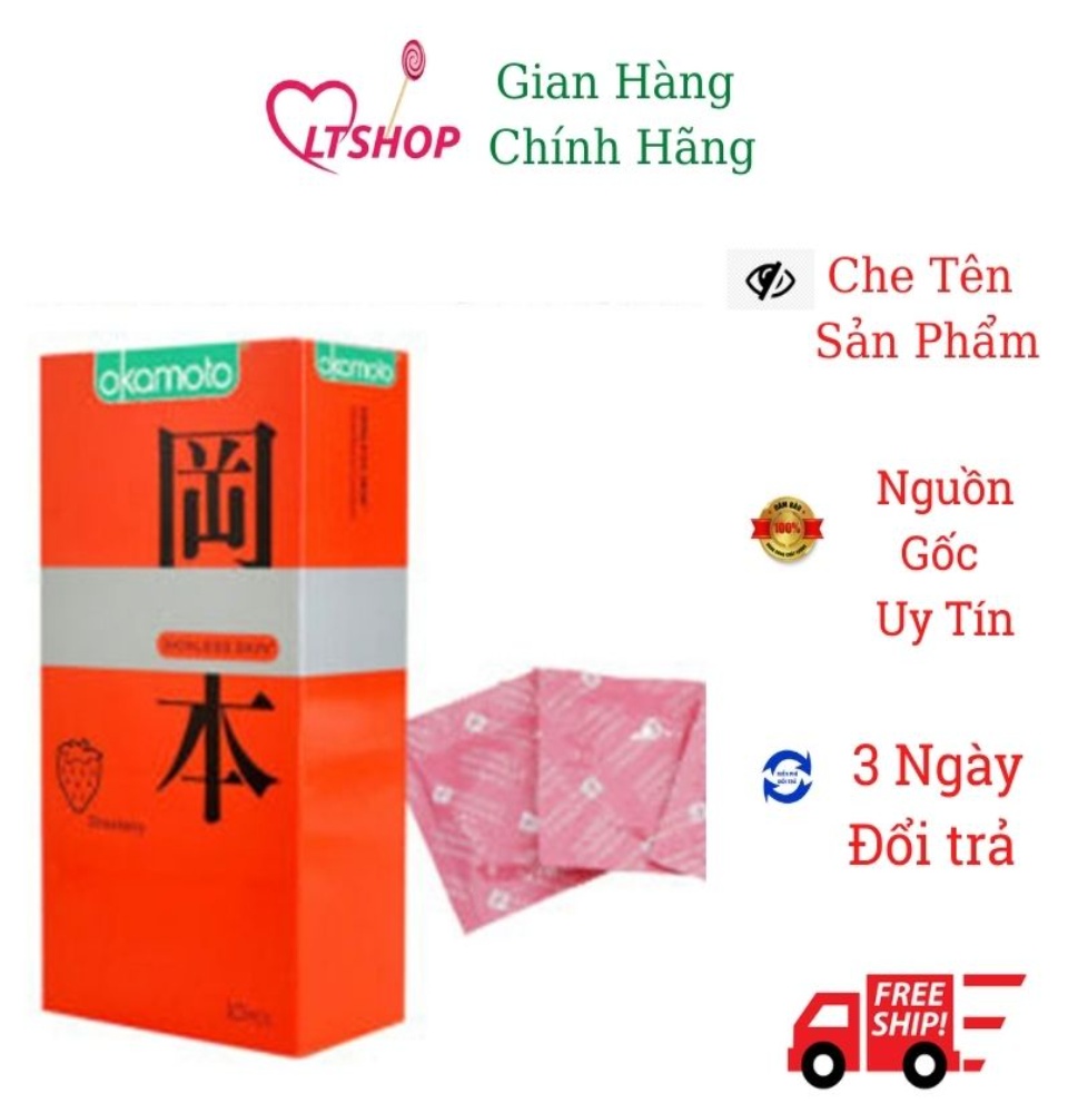 Bao Cao Su Okamoto Skinless Skin Strawberry Siêu Mỏng Hương Dâu Hộp 10 Cái 1