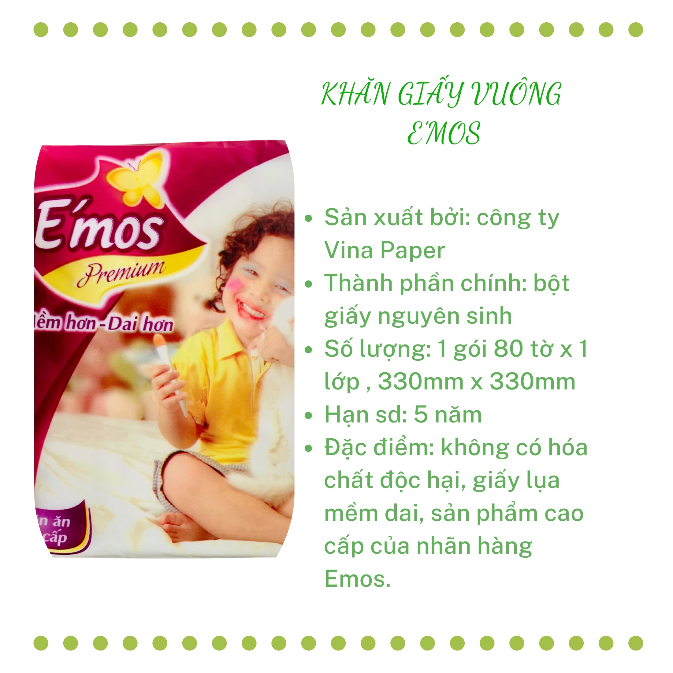 Combo 5 bịch khăn giấy vuông Emos tím đa năng lớn 330*330mm, Bao Xốp Ngọc Linh A40, giấy ăn e’mos premium loại 1, 1 bịch 80 tờ, loại dày tốt, phù hợp với trẻ em, dùng cho gia đình, lau tay, khăn lụa mềm mại