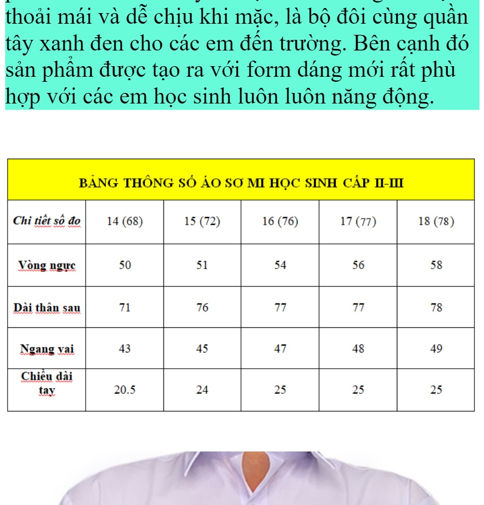 Áo sơ mi học sinh nam cấp 2 - 3 Viettien