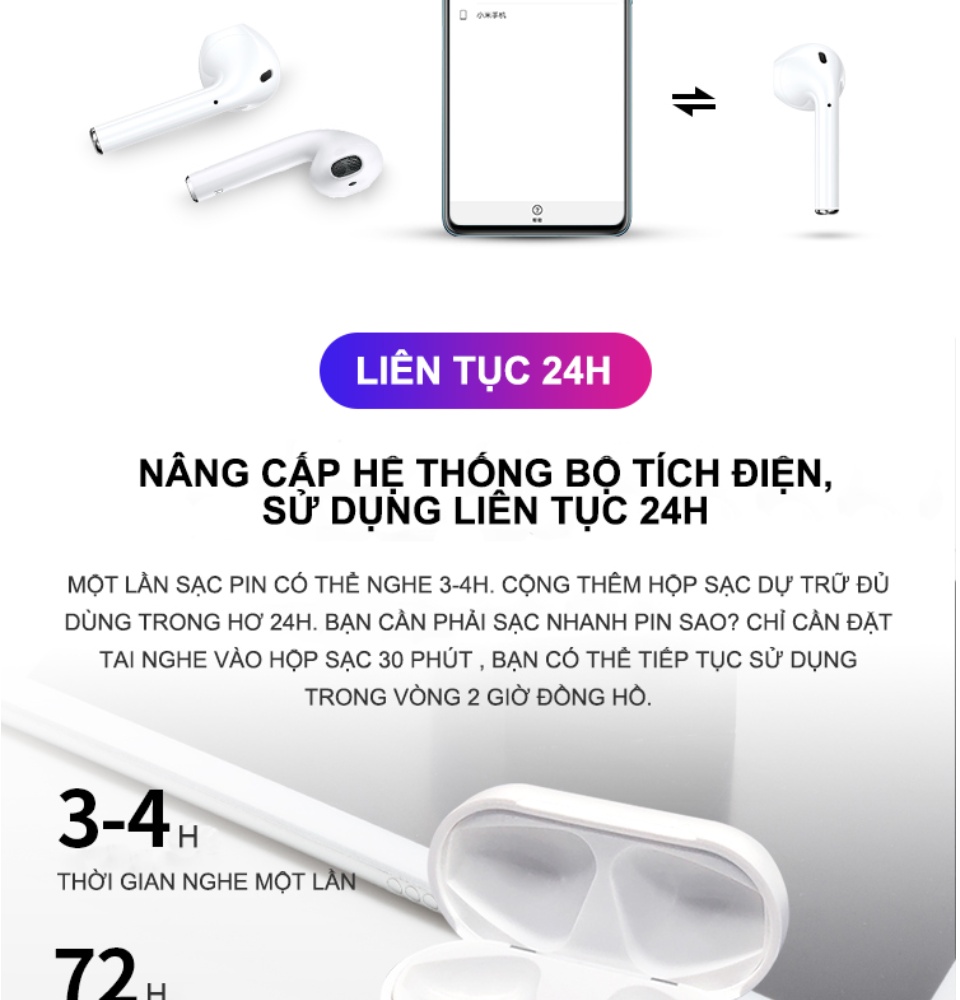 Tai nghe bluetooth, Tai Nghe Bluetooth Inpods12 Bản Pro Nâng Cấp Pin Trâu Hơn Nghe Hay, Tai Nghe Bluetooth Không Dây inpods i12s nhiều màu - Tai Nghe Bluetooth Pin Trâu 7